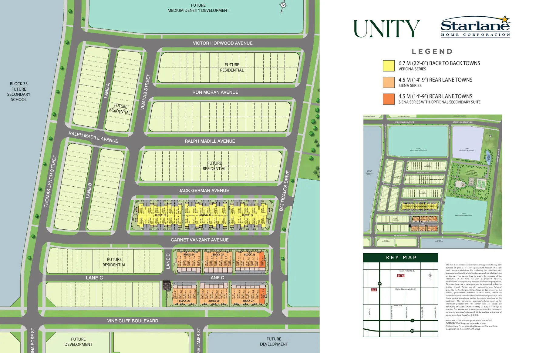 Unity Release 1 site plan showing the Verona and Siena blocks and proposed park